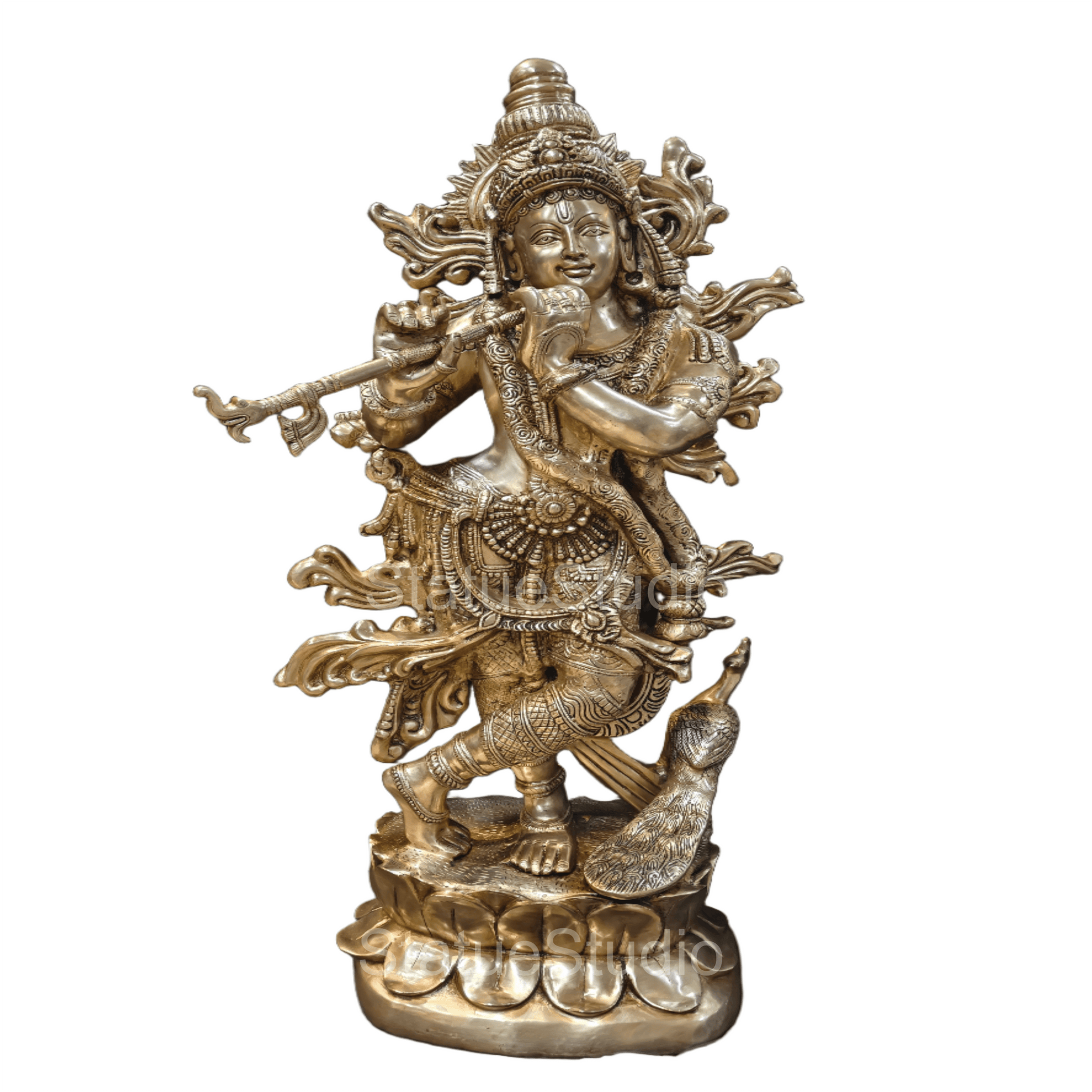 Brass Krishna Idol Finely Crafted 4 Feet by StatueStudio - Image 5