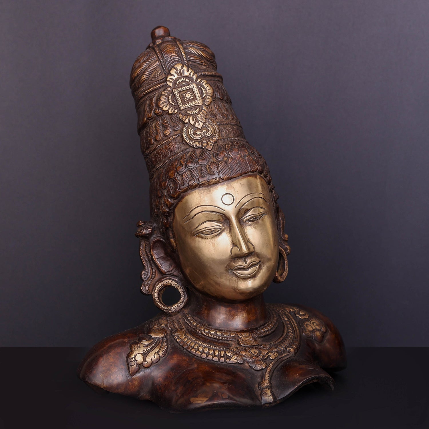 Brass Devi Parvati Bust Antique Finish Sculpture 12 Inch - Image 4