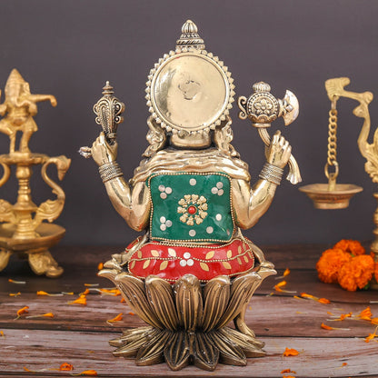 Brass Superfine Ganesha Seated On Lotus Stone Work 10 Inch by vendor-unknown - Hindu Gods (View 6)