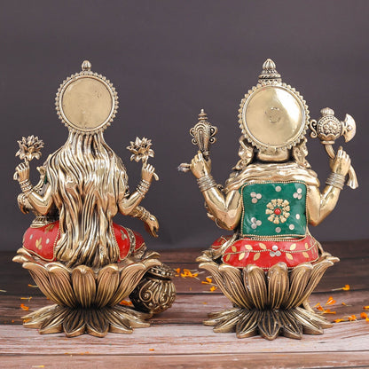 Brass Superfine Ganesha Lakshmi Idol Stone Work 10 Inch by vendor-unknown - Hindu Gods (View 6)