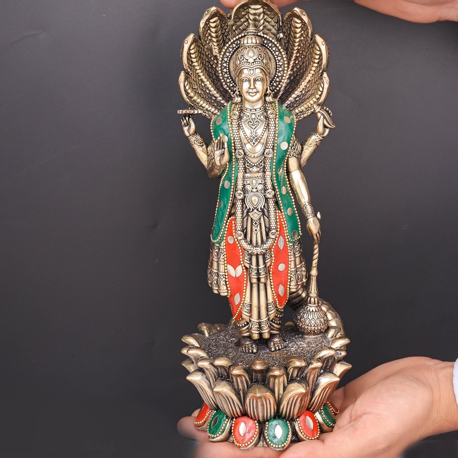 Brass Sueprfine Shri Hari Vishnu Idol With Sheshnag 11 Inch - Image 3