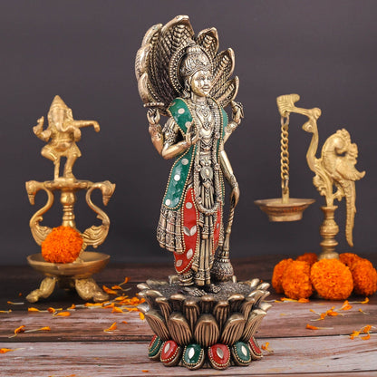 Brass Sueprfine Shri Hari Vishnu Idol With Sheshnag 11 Inch by vendor-unknown - Hindu Gods (View 4)