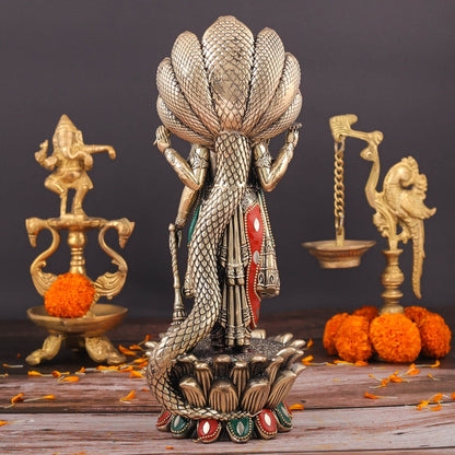 Brass Sueprfine Shri Hari Vishnu Idol With Sheshnag 11 Inch by vendor-unknown - Hindu Gods (View 6)