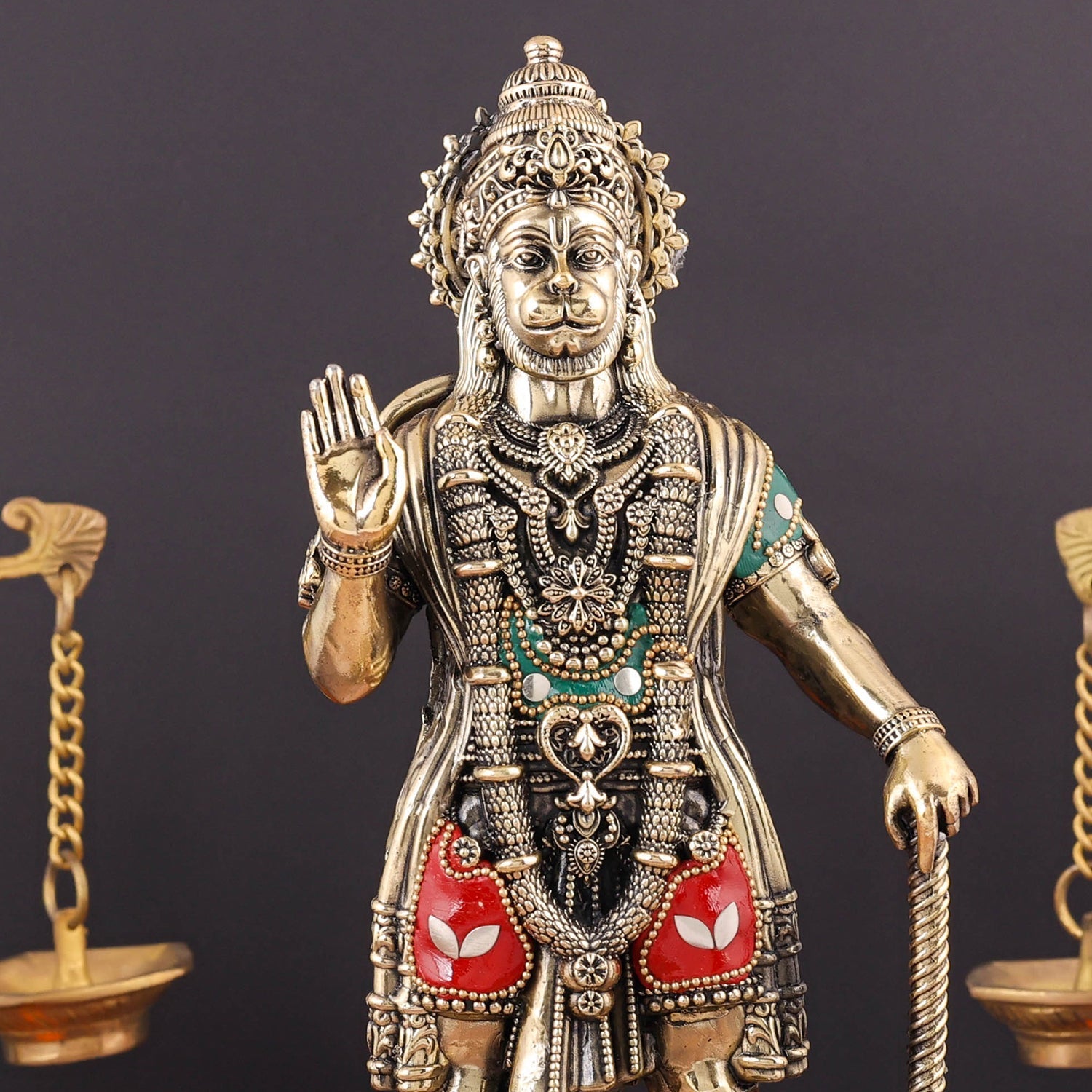 Brass Superfine Standing Hanuman Idol Stone Work 12 Inch - Image 2