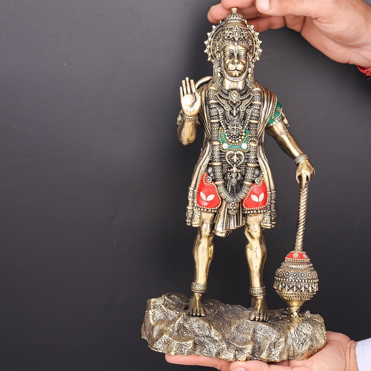 Brass Superfine Standing Hanuman Idol Stone Work 12 Inch - Image 3