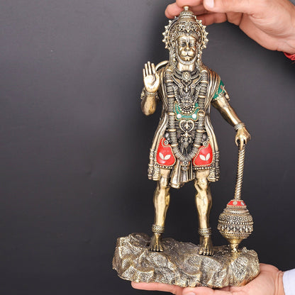 Brass Superfine Standing Hanuman Idol Stone Work 12 Inch by vendor-unknown - Hindu Gods (View 3)