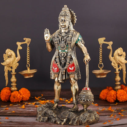 Brass Superfine Standing Hanuman Idol Stone Work 12 Inch by vendor-unknown - Hindu Gods (View 5)