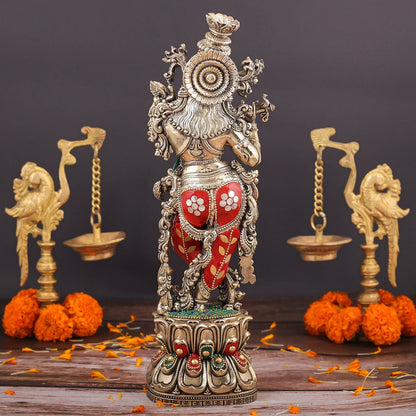 Brass Superfine Lord Krishna Idol Meenakari Stonework 12 Inch by vendor-unknown - Hindu Gods (View 6)