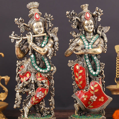 Brass Superfine Radha Krishna Idols Meenakari Stone work 12 Inches by vendor-unknown - Hindu Gods (View 2)
