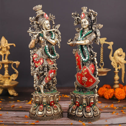 Brass Superfine Radha Krishna Idols Meenakari Stone work 12 Inches by vendor-unknown - Hindu Gods (View 5)