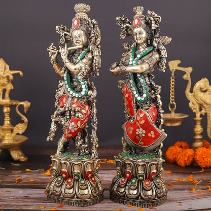 Brass Superfine Radha Krishna Idols Meenakari Stone work 12 Inches by vendor-unknown - Hindu Gods (View 6)
