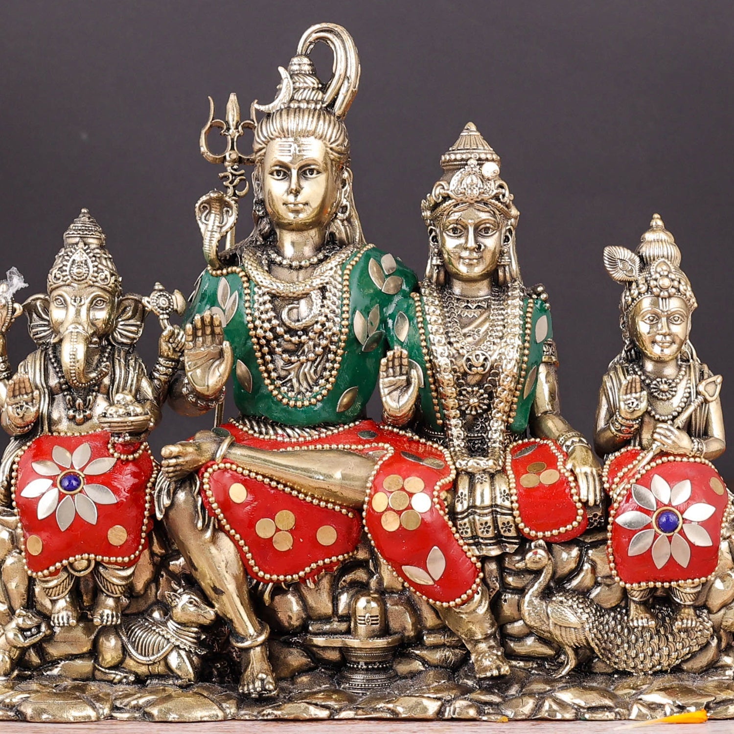 Brass Superfine Lord Shiva Family Statue with Inlay Work 8 Inch - Image 2