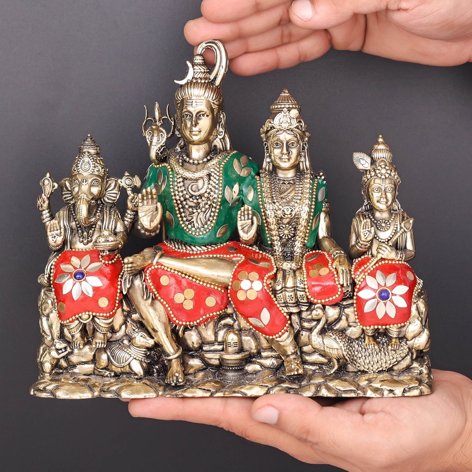 Brass Superfine Lord Shiva Family Statue with Inlay Work 8 Inch - Image 3
