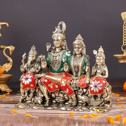 Brass Superfine Lord Shiva Family Statue with Inlay Work 8 Inch by vendor-unknown - Hindu Gods (View 4)