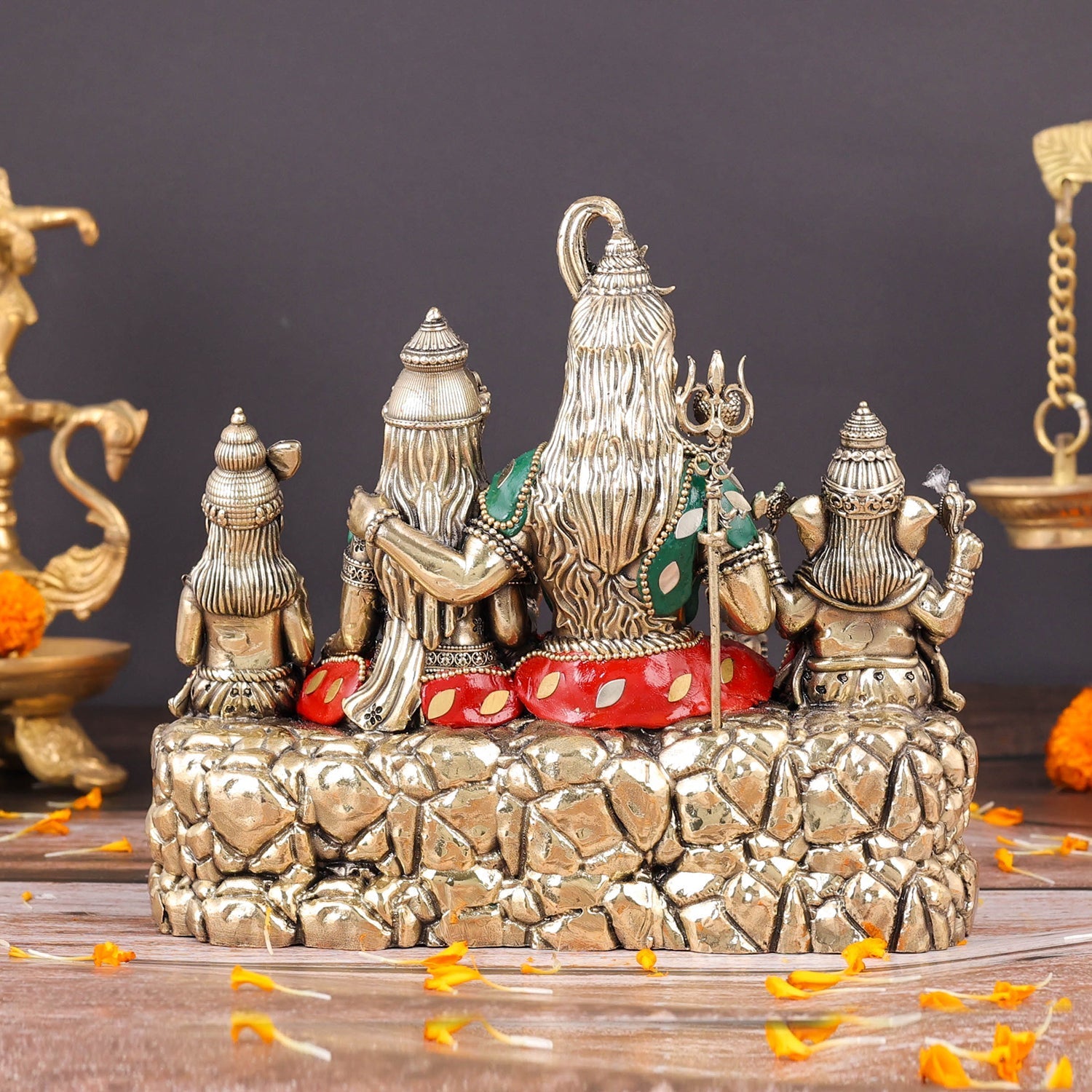Brass Superfine Lord Shiva Family Statue with Inlay Work 8 Inch - Image 6