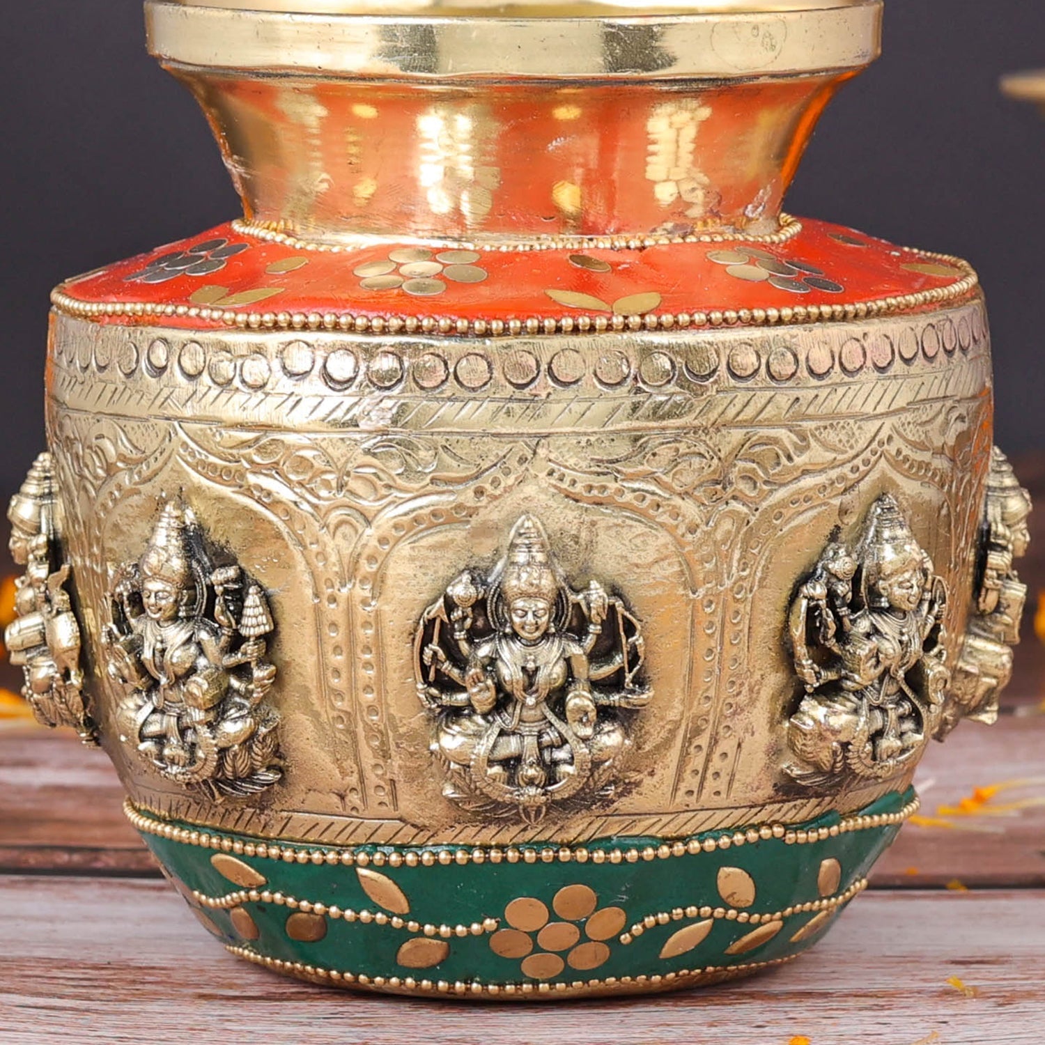 Brass Superfine Ashtalakshmi Ritual Kalash Inlay Work 5 Inch - Image 2