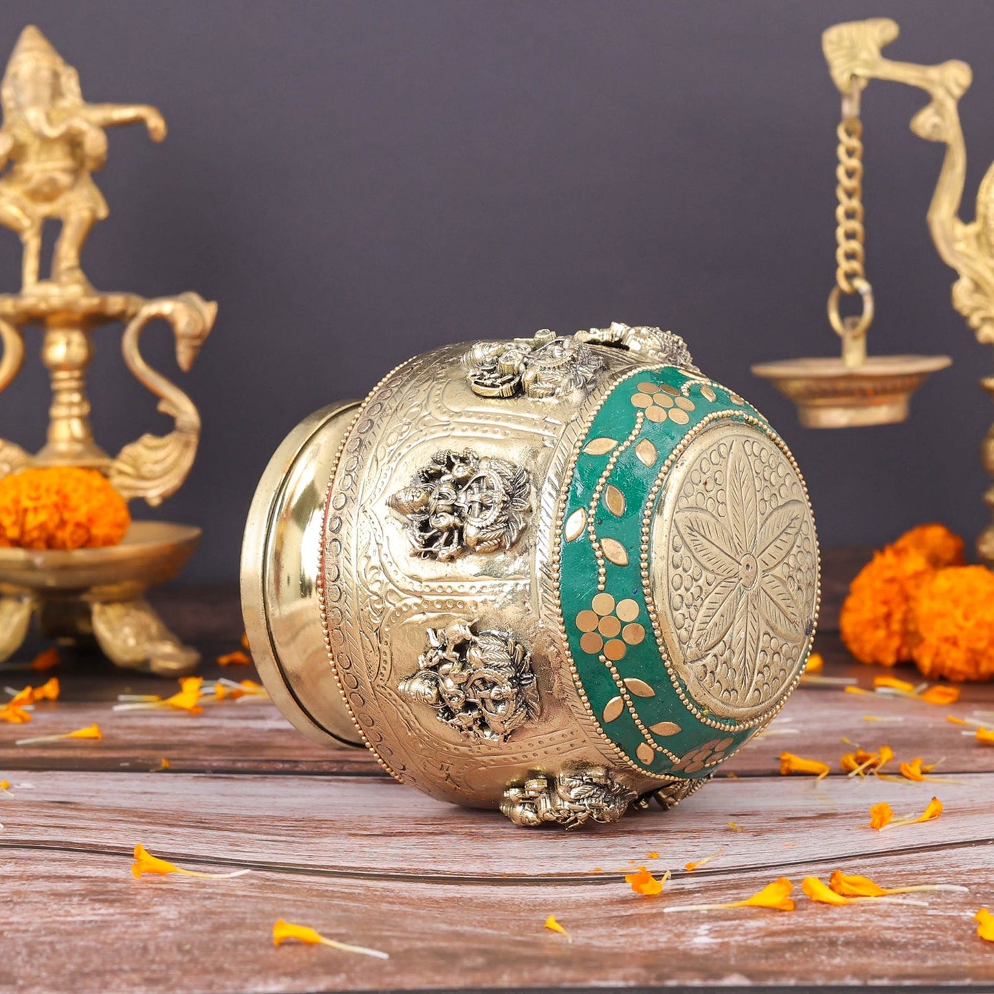 Brass Superfine Ashtalakshmi Ritual Kalash Inlay Work 5 Inch