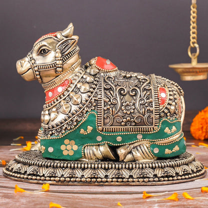 Brass Superfine Nandi Idol Vahan of Lord Shiva Meenakari Stone work 8 Inch by vendor-unknown - Spiritual (View 2)