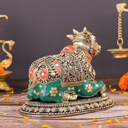 Brass Superfine Nandi Idol Vahan of Lord Shiva Meenakari Stone work 8 Inch by vendor-unknown - Spiritual (View 6)