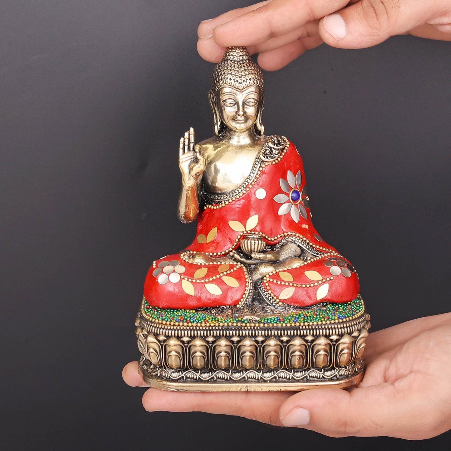 Brass Superfine Blessing Buddha Statue Stone Work 6 Inch