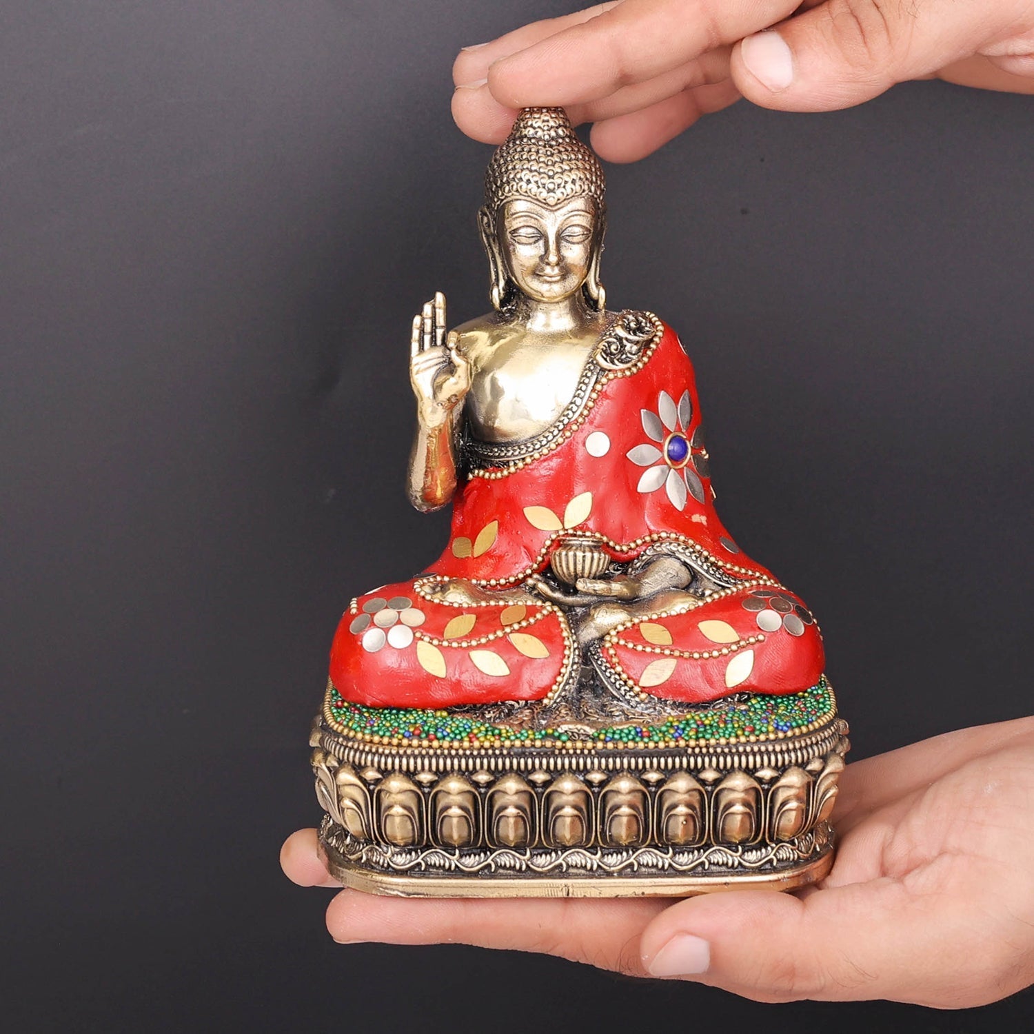 Brass Superfine Blessing Buddha Statue Stone Work 6 Inch - Image 3