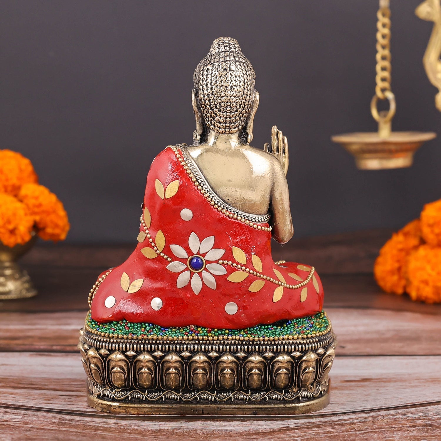 Brass Superfine Blessing Buddha Statue Stone Work 6 Inch - Image 6