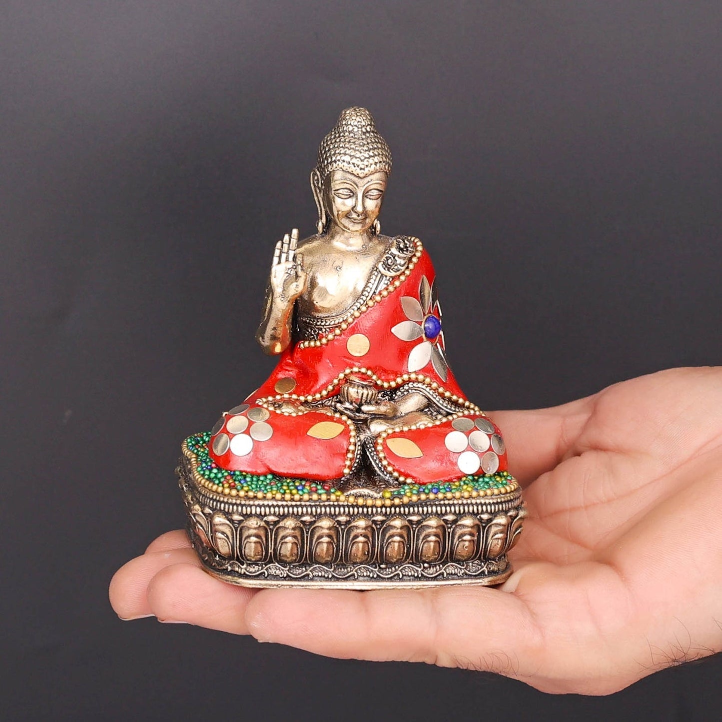 Brass Superfine Small Buddha Statue With Stone Work 4 Inch