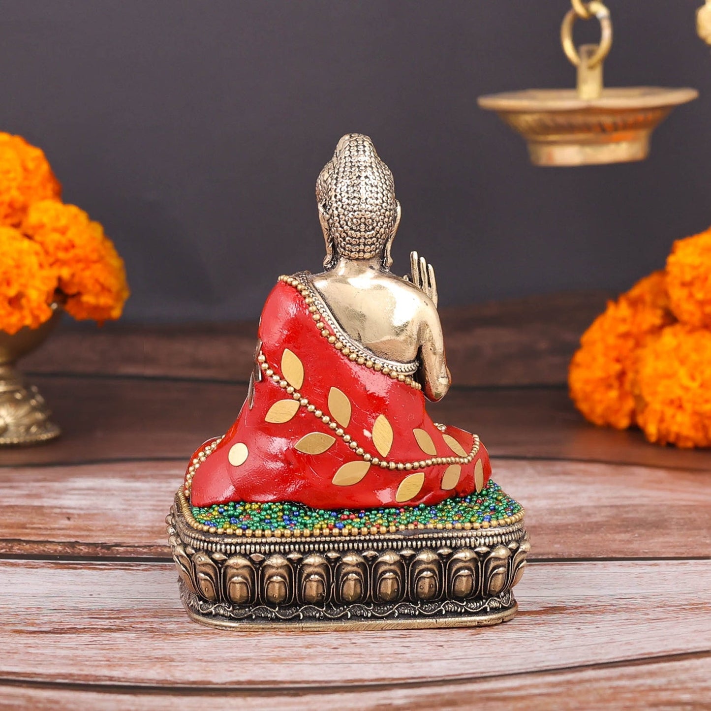 Brass Superfine Small Buddha Statue With Stone Work 4 Inch