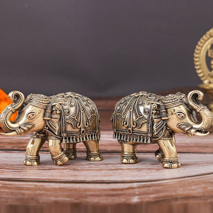 Brass Superfine Elephant Pair For Home Decor Showpieces 5 Inch by vendor-unknown - Decor (View 2)