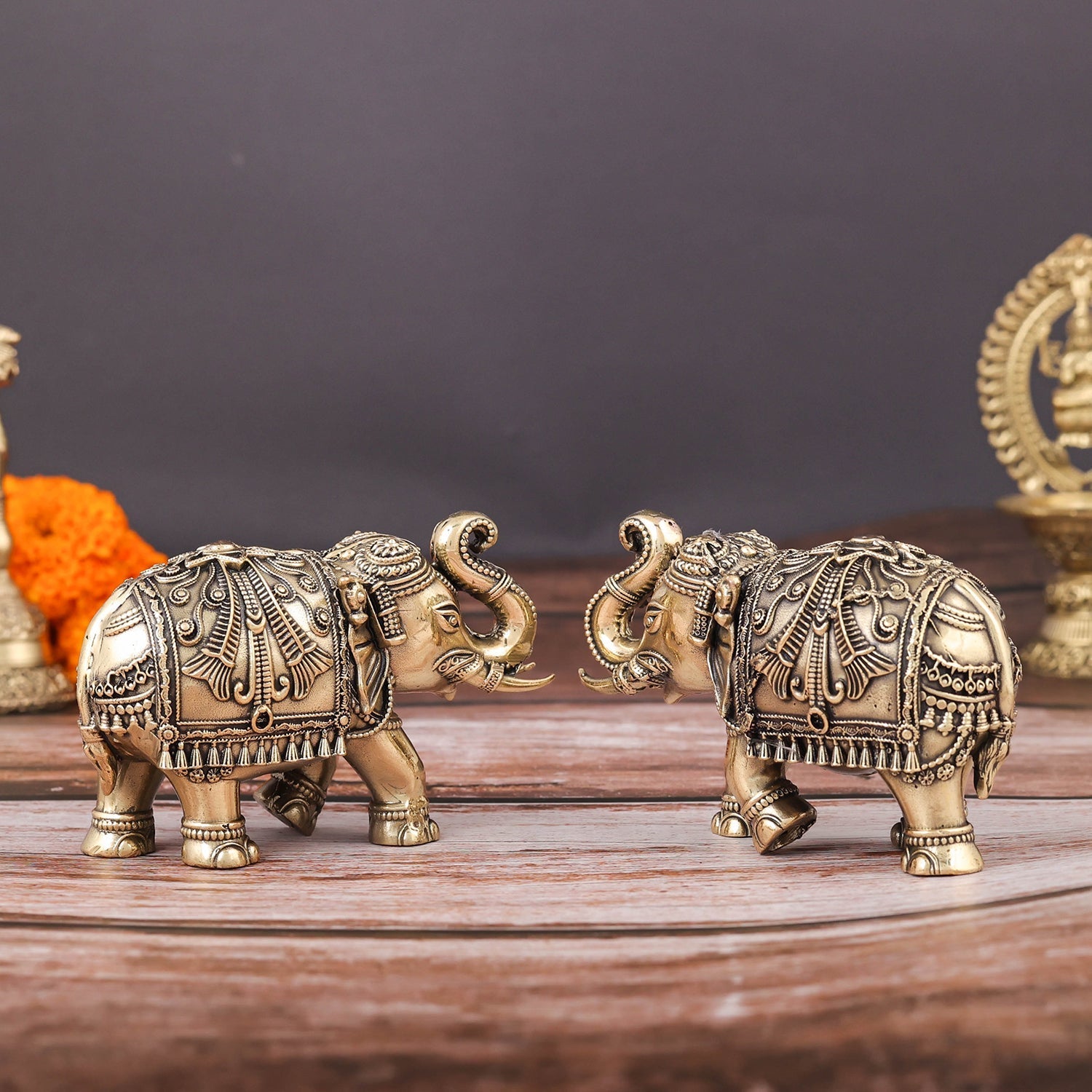 Brass Superfine Elephant Pair For Home Decor Showpieces 5 Inch - Image 4