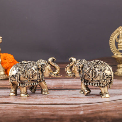 Brass Superfine Elephant Pair For Home Decor Showpieces 5 Inch by vendor-unknown - Decor (View 4)