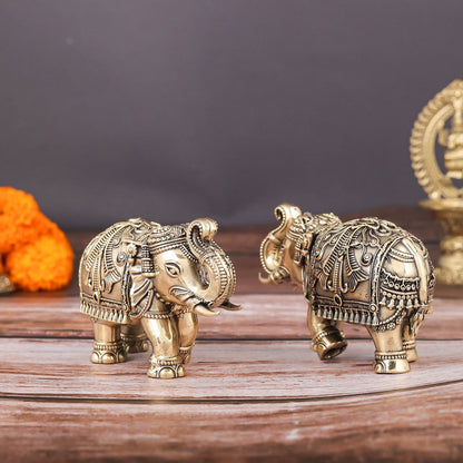 Brass Superfine Elephant Pair For Home Decor Showpieces 5 Inch by vendor-unknown - Decor (View 5)