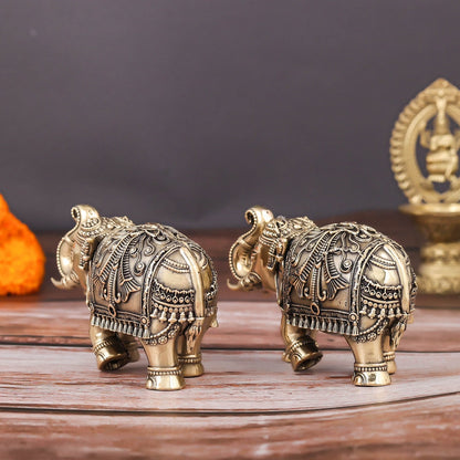 Brass Superfine Elephant Pair For Home Decor Showpieces 5 Inch by vendor-unknown - Decor (View 6)