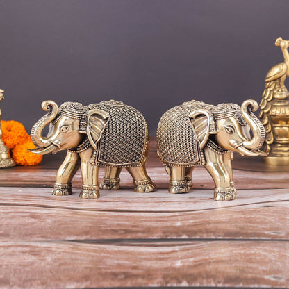 Brass Superfine Elephant Pair Miniature Showpieces 3.5 Inch by vendor-unknown - Decor (View 4)