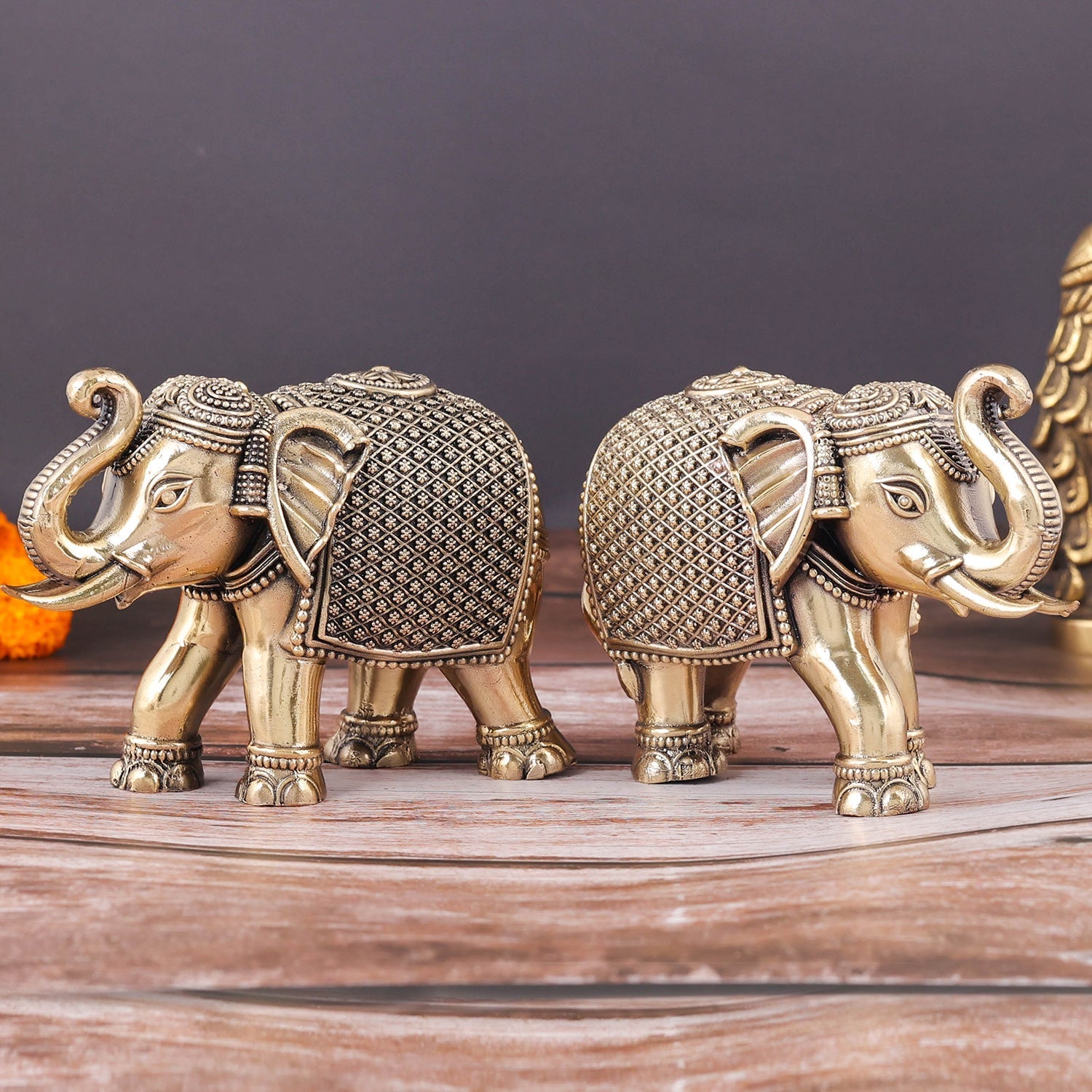 Brass Superfine Elephant Pair Miniature Showpieces 3.5 Inch - Image 2