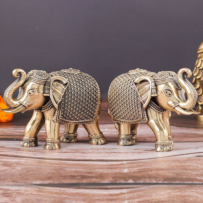 Brass Superfine Elephant Pair Miniature Showpieces 3.5 Inch by vendor-unknown - Decor (View 2)