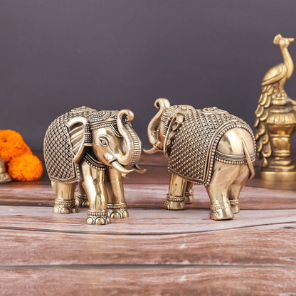 Brass Superfine Elephant Pair Miniature Showpieces 3.5 Inch by vendor-unknown - Decor (View 5)