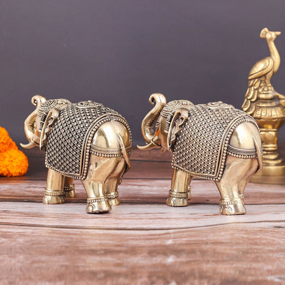Brass Superfine Elephant Pair Miniature Showpieces 3.5 Inch by vendor-unknown - Decor (View 6)