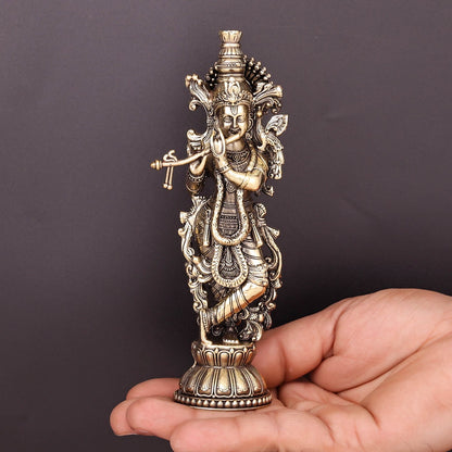 Brass Superfine Krishna Idol Intricate Carvings 6 Inch by vendor-unknown - Hindu Gods (View 3)