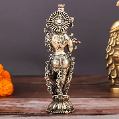 Brass Superfine Krishna Idol Intricate Carvings 6 Inch by vendor-unknown - Hindu Gods (View 6)