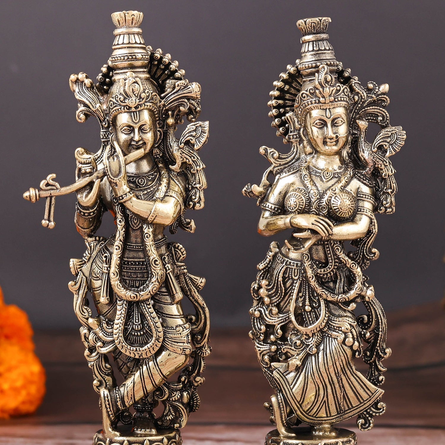 Brass Superfine Radha Krishna Idols For Home Temple Decor 6 Inch - Image 2