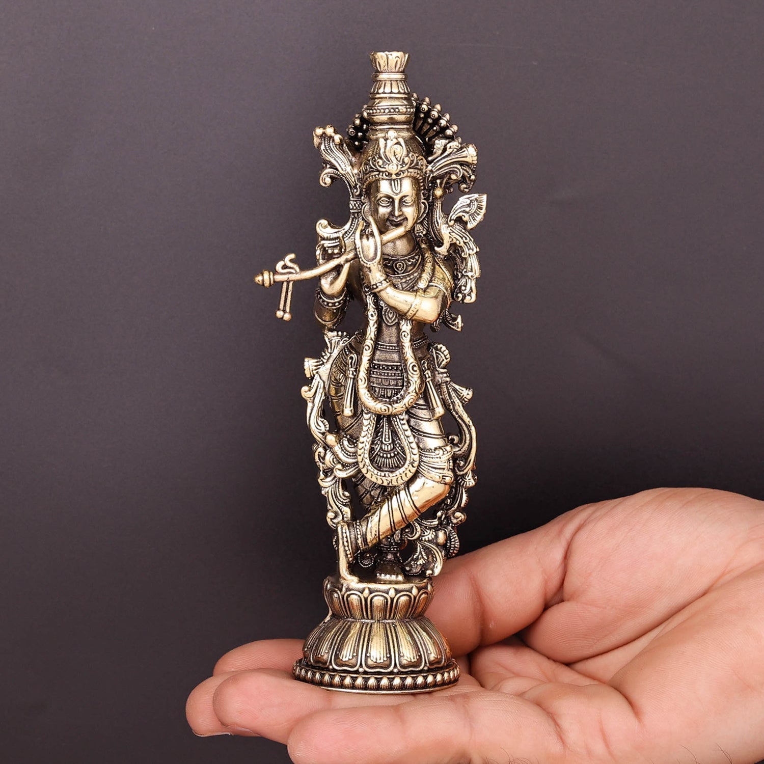 Brass Superfine Radha Krishna Idols For Home Temple Decor 6 Inch - Image 3