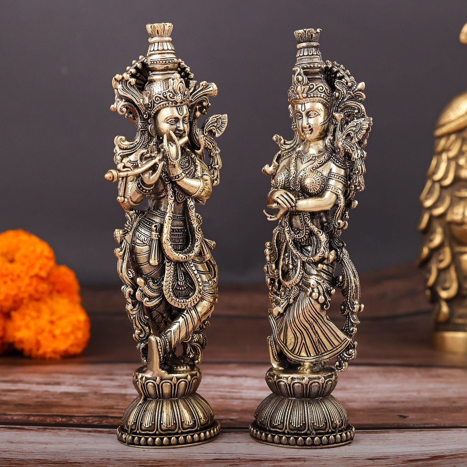 Brass Superfine Radha Krishna Idols For Home Temple Decor 6 Inch - Image 4