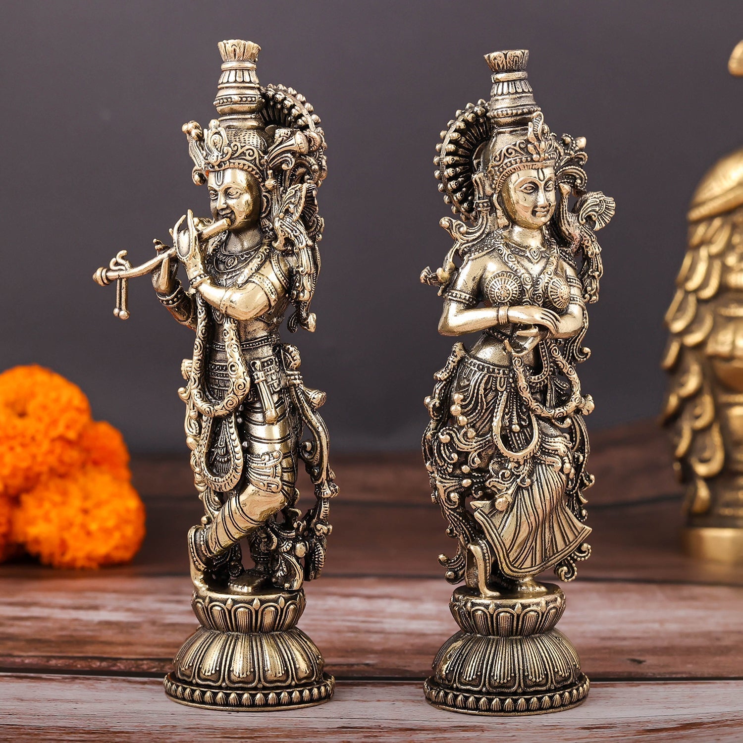 Brass Superfine Radha Krishna Idols For Home Temple Decor 6 Inch - Image 5