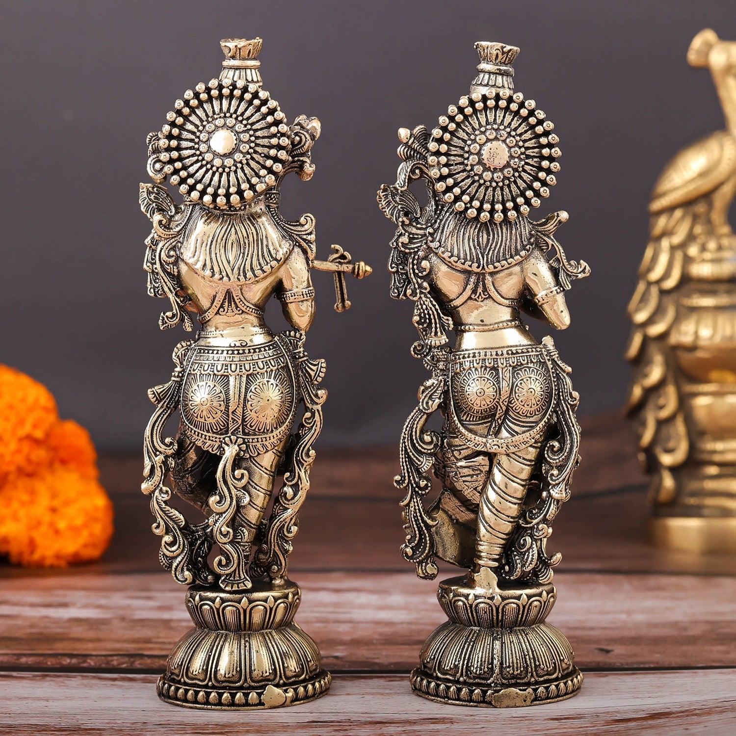 Brass Superfine Radha Krishna Idols For Home Temple Decor 6 Inch - Image 6