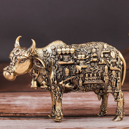Brass Superfine Kamadhenu Cow with Engraved Gods and Goddesses 4 Inch by vendor-unknown - Spiritual (View 2)