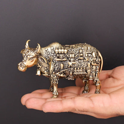 Brass Superfine Kamadhenu Cow with Engraved Gods and Goddesses 4 Inch by vendor-unknown - Spiritual (View 3)