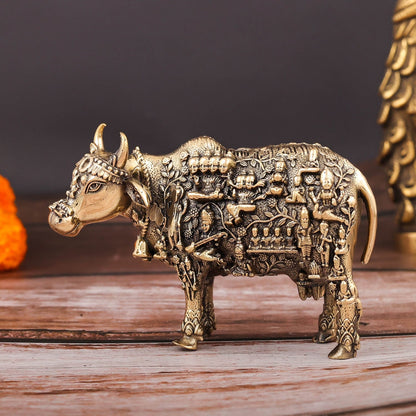 Brass Superfine Kamadhenu Cow with Engraved Gods and Goddesses 4 Inch by vendor-unknown - Spiritual (View 4)