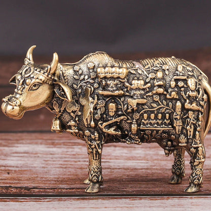 Brass Superfine Small Kamadhenu Cow with Engraved Gods and Goddesses 3 Inch by vendor-unknown - Spiritual (View 2)
