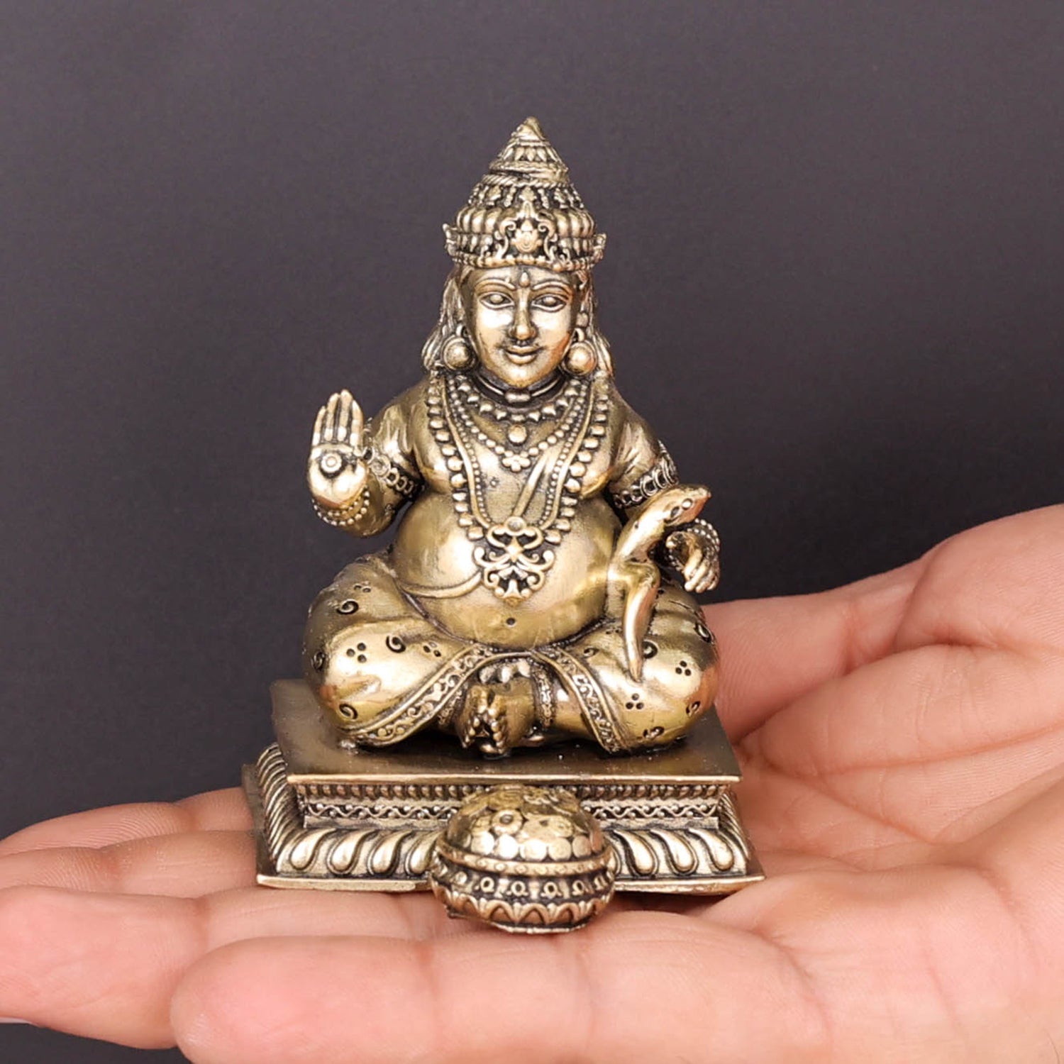 Brass Superfine Blessing Lord Kubera Idol 3 Inch - Image 3
